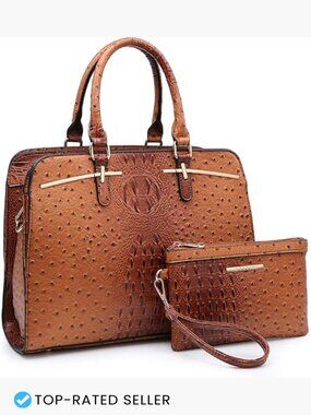 Vegan Leather Satchel Tote Set 2-Piece Shoulder Bag Purse Everyday Work